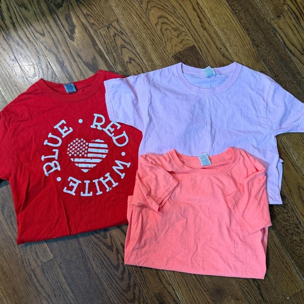 Fruit of A Loom and Gildan red, pink & lt link cotton short sleeve t-shirt bundl